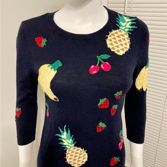 Talbots Sweater Fruit Print Embellished 3/4 Sleeves Navy Cotton Blend Size- XS - Picture 8 of 12